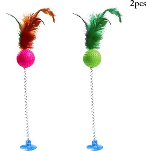 2PCS Cat Feather Cat Feather Ball Teaser Spring Suction Cup Pet Interactive Toy Cat Teaser Toy