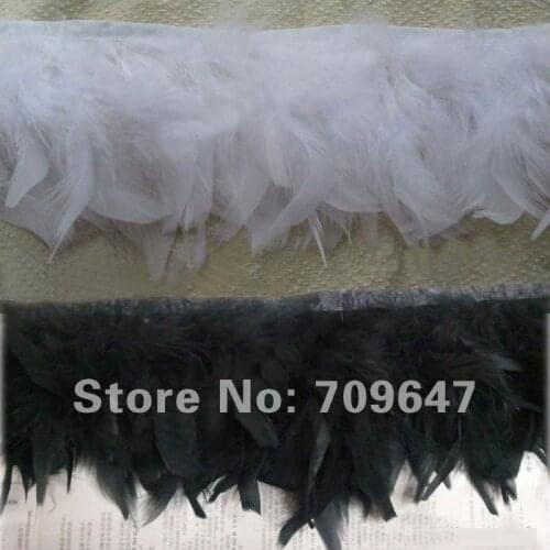 2Yards/Lot Height 10-12cm White/Black Chandelle Feather Fringe.. costume, hats, clothing, pageant, club wear