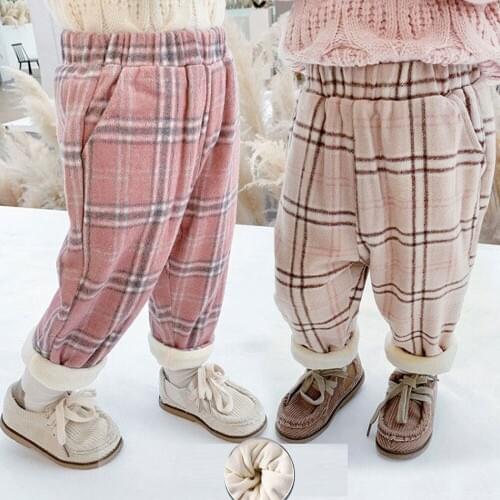 2020 Korean Children Plaid Pants Kids Winter Autumn Clothes Girls Trousers for baby boys pants toddlers thick warm fleece good