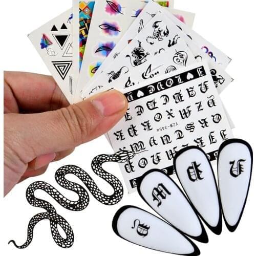 2021 NEW Designs Nail Stickers Floral Geometric Black Flower Snake ABC Letter Nail Art Water Transfer Decoration Decals Sliders