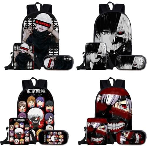 3Pcs/Set Japanese Anime Tokyo Ghoul Backpack for Teenage Boys Book Bag Travel Bag Children School Backpacks Pencil Bag Sets