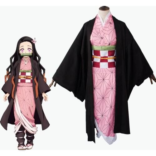 Anime Demon Slayer Kamado Nezuko Cosplay Costume 6 in 1 Full Set Kimetsu no Yaiba Kimono Uniform Cloak Full Set Halloween Cos
