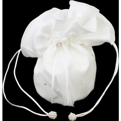 MagiDeal Satin Pearl Rhinestone Wedding Bridal Flowers Girls Dolly Bag Handbag Wedding Party Favors Gifts Candy Bag