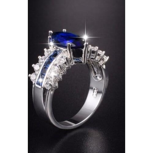 Big Hot Sale Luxury Marquise Cut 3 Carat Blue Sapphire Wedding Ring for Women Men Have S925 Logo Real 925 Silver Rings size 5-10