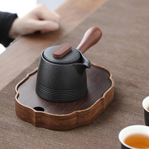 Japanese Style Black Pottery Retro Side Handle Tea Pot Ceramic Office Teapot Kung Fu Kettle Chinese Tea Set Tea Bowl with Cover