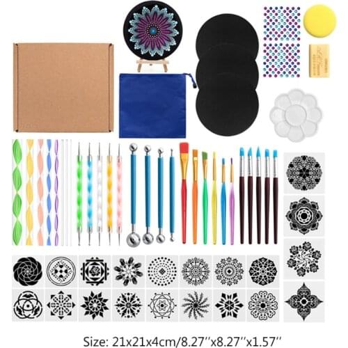 Brand New 60pcs Mandala Dotting Tools for Painting Rock Stone Stencil Acrylic Stick Gem Sticker Easel Palette Sponge Kit
