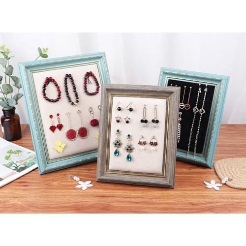 European Style Retro Photo Frame Earring Display Board Original Wood Necklace Bracelet Ring Jewelry Storage Board Display Stand