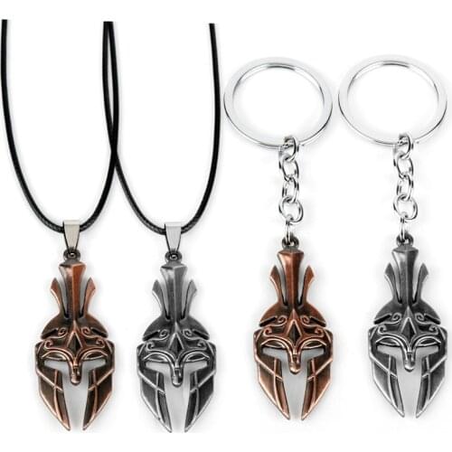 Goth Jewelry Necklace Anime Trinket Spartan Spear of Leonidas Mask Necklaces for Women Men Leather Rope chains around the neck