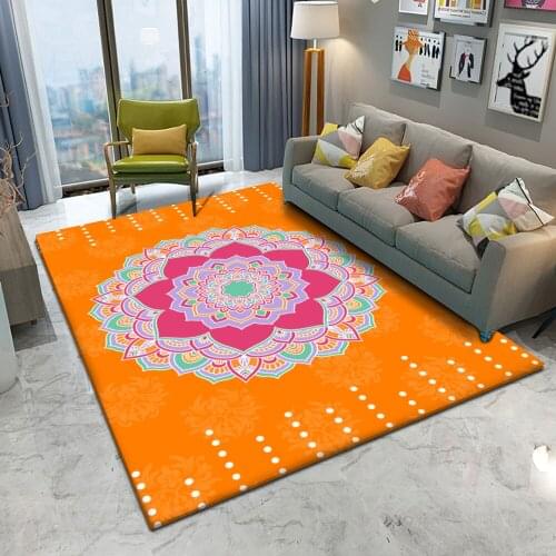 Good Quqlity Bohemian Style Mandala Pattern Carpet Non-slip Bath Mat Soft Fluffy Flannel Living Room Decorative Carpet Bedroom