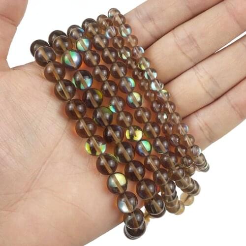 JHNBY Brown Labradorite Natural ShimmerStone 6/8/10MM Round Spacers Loose beads for Jewelry making bracelets DIY accessories