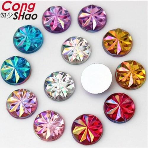 Cong Shao 300PCS 12mm AB Colorful Stones And Crystal Round FlatBack Acrylic Rhinestones Trim DIY Costume Accessories ZZ47