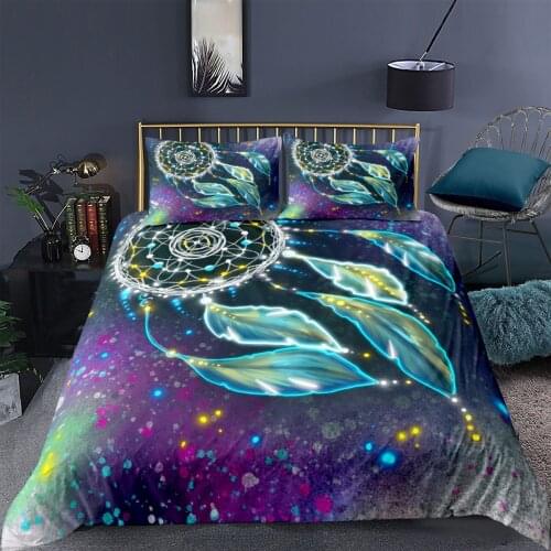 3D Bedding Set Feather Pattern Cartoon Dream catcher Printed Duvet Cover Pillowcase Quilt Cover Bedroom Single Double Queen King