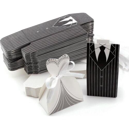 50pcs Bride and Groom Wedding Favor Candy box with ribbon wedding accessories decoration mariage Decoupage paper party package