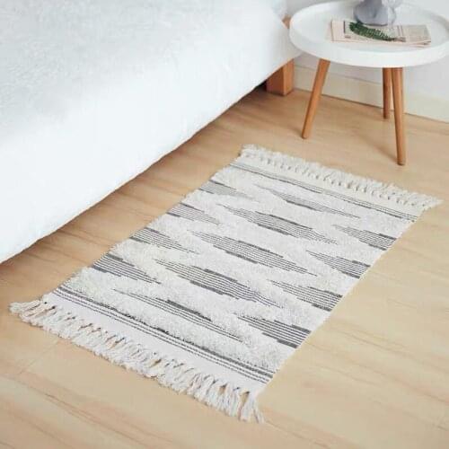 American Bohemian Area Rug Decorative Cloth Hand Woven Geometric Pattern Floor Mat Carpet With Tassels Home Decor 60x90CM