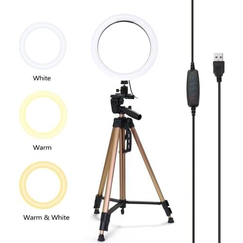 6" Dimmable LED Selfie Round Light ringlight Brightness Adjustable Lamp for Live Broadcast Selfie Photography Video with Tripod
