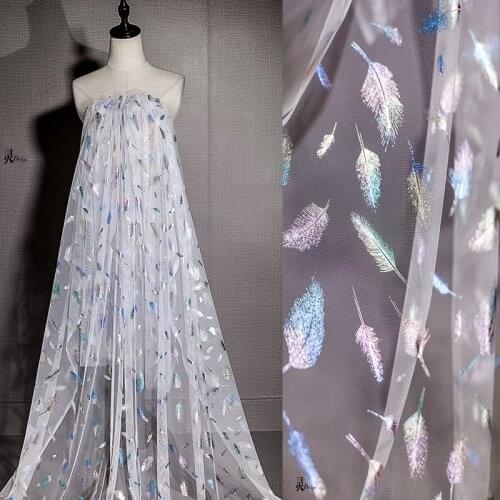 Ombre Feather white tulle lace fabric Illusion soft light black mesh lace fabric for DIY Sewing Garment Wedding Dress Tutu dress