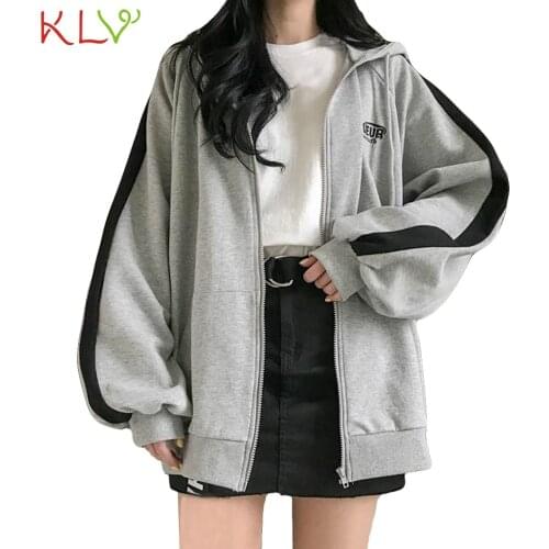 Jacket Women Sport Hoodie Letter Zip Winter Coat Hooded Oversized Streetwear Casual Outwear Clothes PlusSize Chaqueta Mujer 19Ot