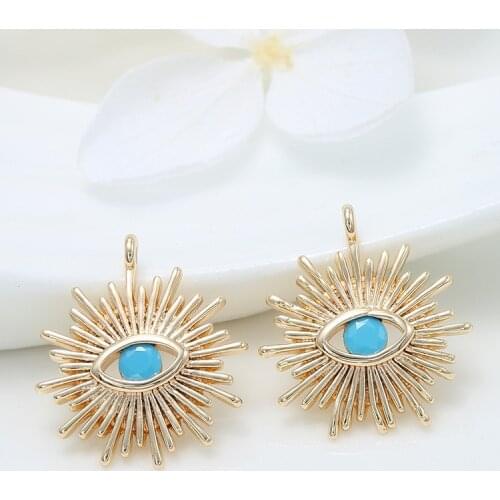 4PCS 12MM 16MM Hole 1.5MM 24K Gold Color Brass with Zircon Eye Charm Pendants for DIY Jewelry Making Findings Accessories