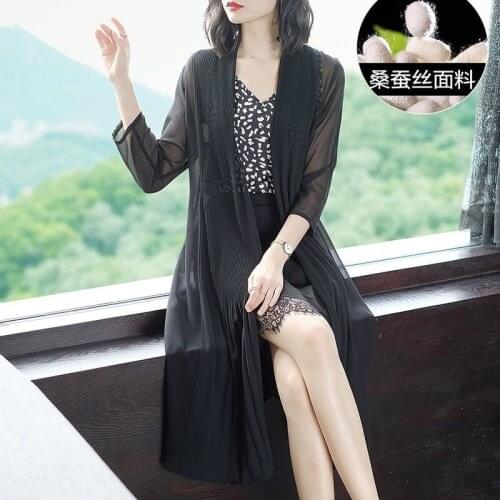 Summer Mulberry Silk Tops Womens Sunscreen Clothes Cardigan Mid-Length Air-Conditioned Shirts Shawl Jacket Fashion Cape zh1261