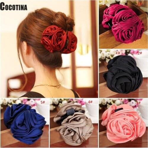 Fashion Korean Style Cute Women Beauty Chiffon Barrette Jaw Clip Claws Flower Rose Claw Hair Bow