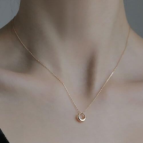 Foxanry 925 Sterling Silver Trendy Necklace for Women Fashion Simple Gold Plated Circle Pendant Clavicle Chain Bride Jewelry