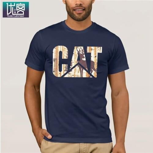 Fashion Deer Caterpillar Logo Graphic Short Sleeve Black Funny T-Shirts Brand Cotton Summer Style T-Shirts Vintage Crew Neck