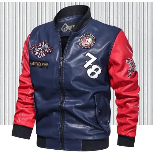 Mens Embroidery Leather Jacket 2020 New Men Stand Collar Baseball Uniform Jackets Coat Male Winter Warm Bomber Jacket Outwear