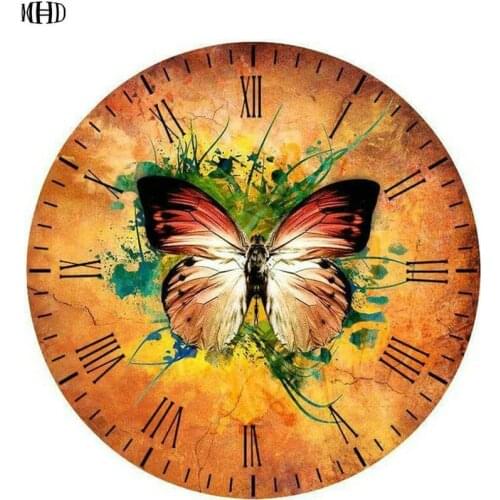 New 3D full square diamond embroidered wall clock 5d diy diamond painting cross stitch rhinestone butterfly pattern wall clock