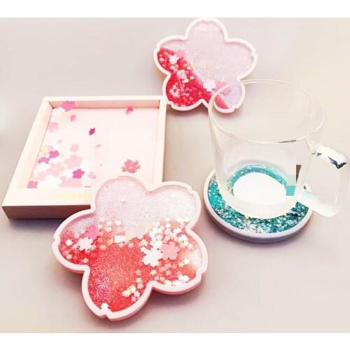 Quicksand Cherry Blossoms Cartoon Coasters Silicone Drink Coffee Cup Mat Easy to Clean Placemats Round Tea Pad Table Pad Holder