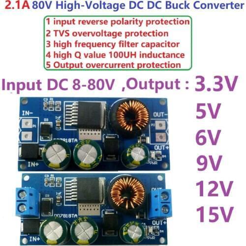 2.1A High-Voltage EBike DC-DC Converter Buck Step-Down Regulator Module 80V 72V 64V 60V 48V 36V 24V to 15V 12V 9V 6V 5V 3.3V