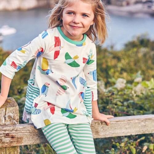 Dove Casual Baby Girl Dress 100% Cotton Girls Clothes Blouse Girls Vestidos 1-7 Years Jumpers Outfits Full Print Fashion Tops