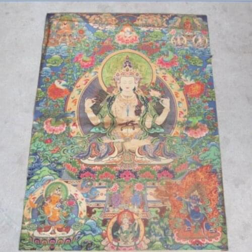 Rare Tibetan thangkas Nepal hand painting: four hands goddess guanyin method