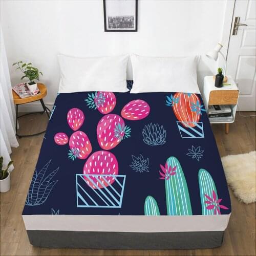 Luxury Elastic fitted sheet bed sheet With An Elastic Band Mattress Cover 150x200 Bed cover for home Nordic Cactus Dark color