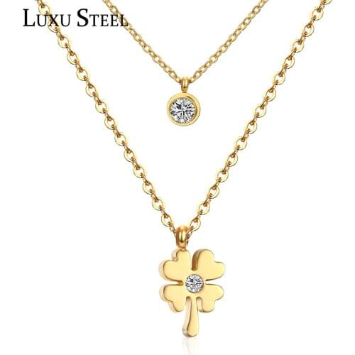 LUXUSTEEL Classic Style Flower Round Cubic Zirconia Pendant BabyGirl Necklaces Stainless Steel Name Necklace Collier Mujer Party
