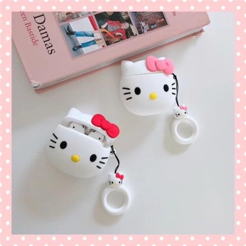 DHL Kitty Bluetooth Earphone 3D Silicone Case For Apple AirPods 2 1Headset Protective Cover Coque Cartoon Air pods