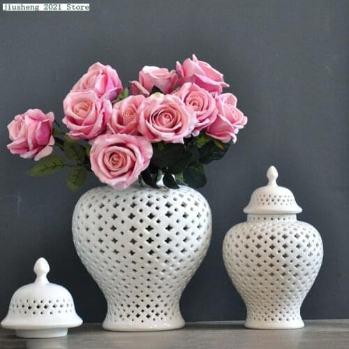 Nordic Ceramic Flower Vases Hollow Decorative Jar Home Decoration Accessories Living Room Golden Silver Art Candy Storage Jars