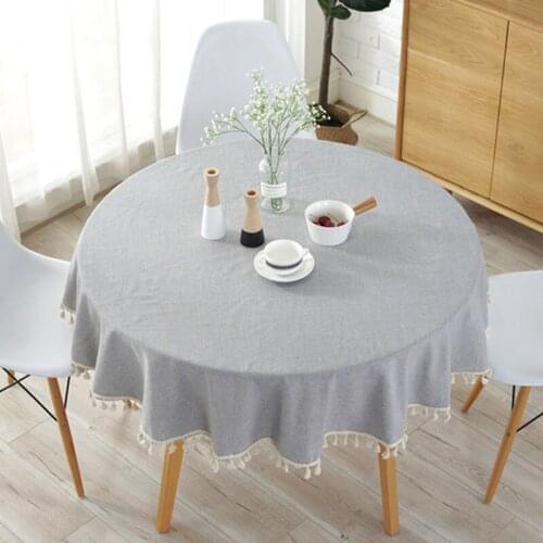 150cm Modern Round Tablecloth Cotton Linen Table cover Solid Color Home Decoration Lace christmas table cloth Outdoor Cloth Mat