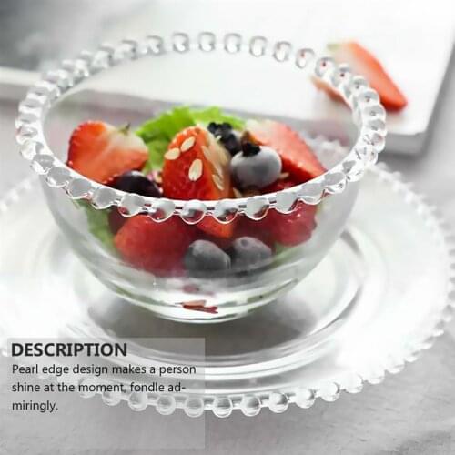 1Pc Glass Bowl Pearl Edge Design Chic Vegetable Salad Bowl Fruit Plate Transparent Storage Bowl