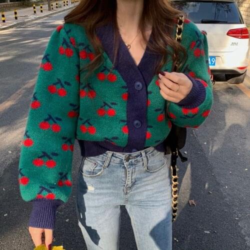 Christmas Sweater Women Spring Autumn Sweet Cherry Sweater Cardigan Female Shrot Korean Japanese Sweater Coat Women 2021
