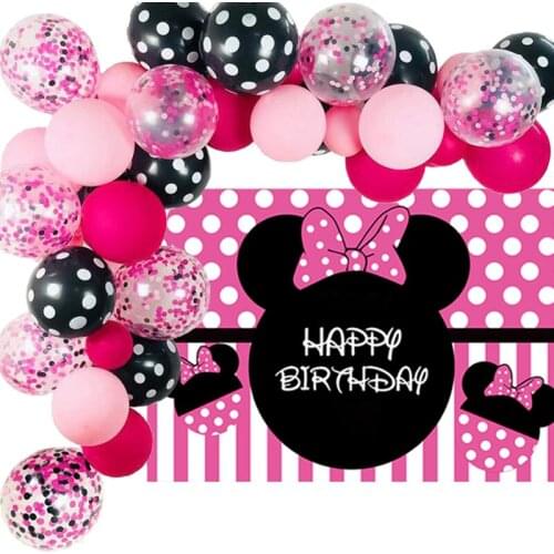 103pcs Minnie Mouse Party Decorations Balloons Garland Arch Kit Minnie Backdrop Cloth Decor For Kids Girls Birthday Party Favors