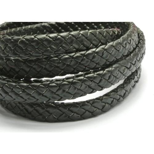 16.4 Feets Black Flat Braided Synthetic Leather Cord 10X4mm