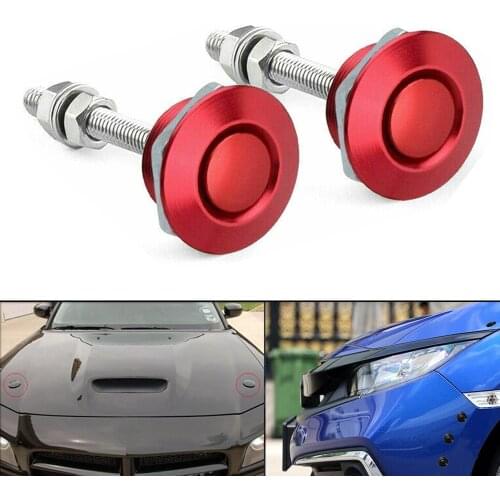 2pcs Universal Aluminum Red Push Button Billet Quick Release Car Front Bumper Hood Pin Engine Bonnet Lock Latch Clip Body Kit