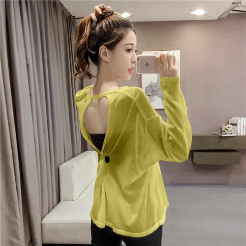 2021 long-sleeved ice silk knitting render unlined upper garment is prevented bask in smock backless female T-shirt
