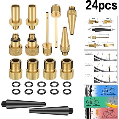 24pcs/Set Bicycle Valve SV AV DV Adapter Bicycle to Car Valve Adapter Sealing Ring Bike Pump Adapter Bicycle Tire Pump Adapter