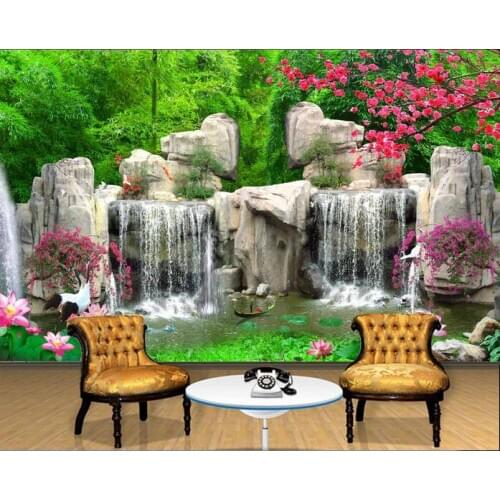 3d room wallpaper custom mural Mountain waterfall lake flowers ships painting photo wallpaper for walls 3 d living room decor