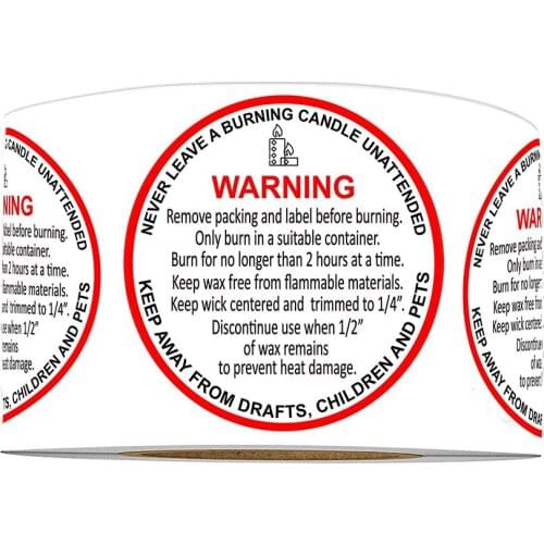 500pcs Candle Warning Labels 1.57Round Stickers Candle Warning Stickers Waterproof Candle Jar Container Labels Wax Melting