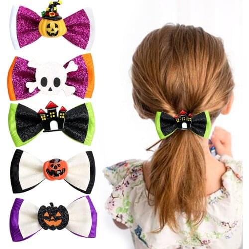 Oaoleer Halloween Hair Bows Grosgrain Ribbon Baby Girl Halloween Hairpin Bow Hair Clips Kids Headwear for Girls Fashion Barrette