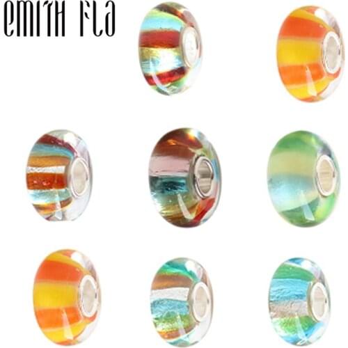 Emith Fla 100% Real 925 Sterling Silver Murano Glass Bead Fit Original European Charm Bracelets For Jewelry Making DIY Accessory