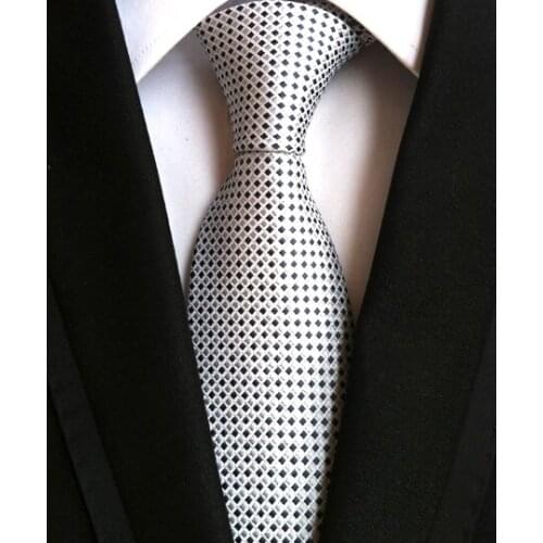 8cm Designer Grids Tie White with Black Unique Plaid Neck Ties Wholesale