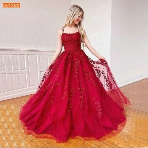 Elegant Burgundy Evening Dresses Long Spaghetti Strap Lace Appliqued Custom Made Evening Gown 2020 Special Occasion Formal Dress